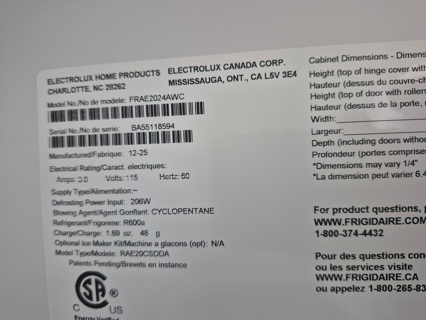 Frigidaire FRAE2024AWC 20.0 cu. ft. Garage Ready Single-Door Refrigerator