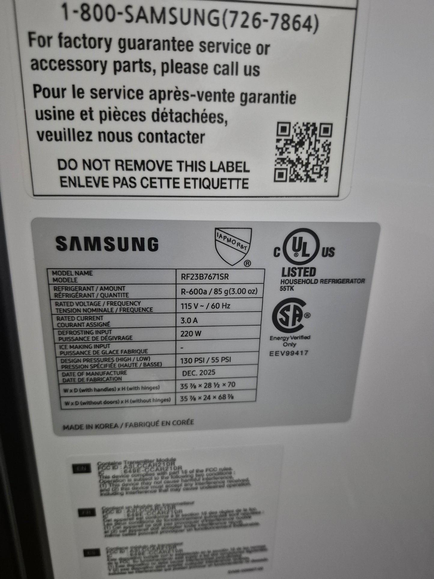 Samsung RF23B7671SR 23 cu. ft. Counter Depth 4-Door French Door Refrigerator with Beverage Center