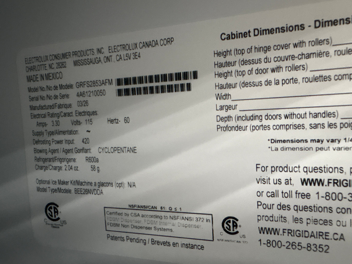 Frigidaire GRFS2853AFM Gallery 28 cu. ft. Standard-Depth French Door Refrigerator
