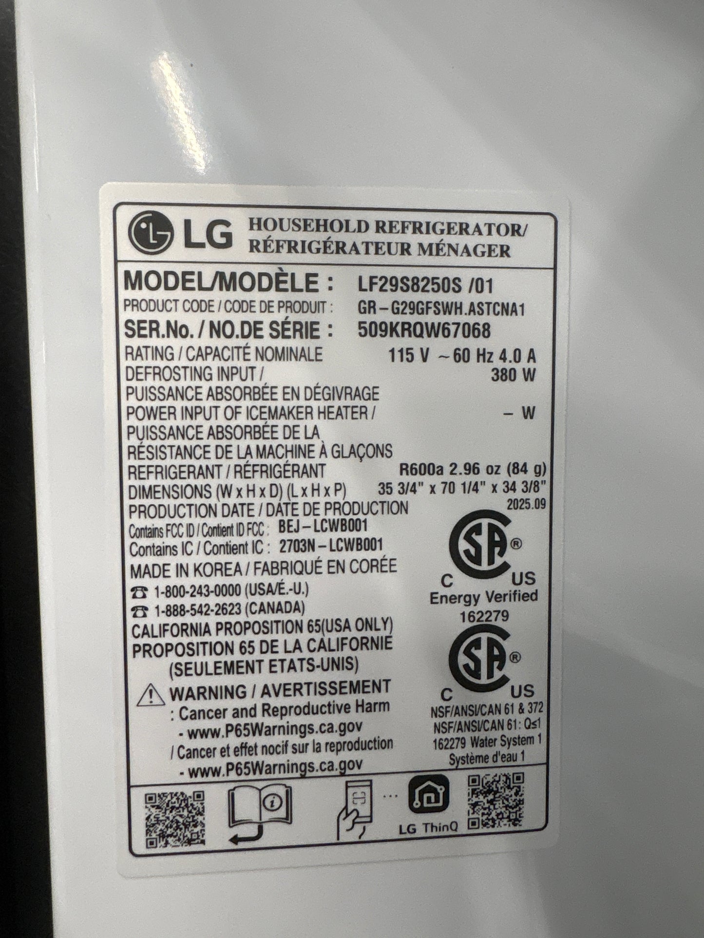 LG LF29S8250S 29 cu. ft. Smart InstaView® Standard-Depth MAX™ 4-Door French Door Refrigerator with Full-Convert Drawer™