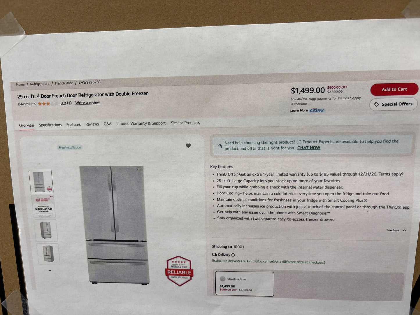 LG 29 cu. ft. 4-Door French Door Refrigerator with Double Freezer