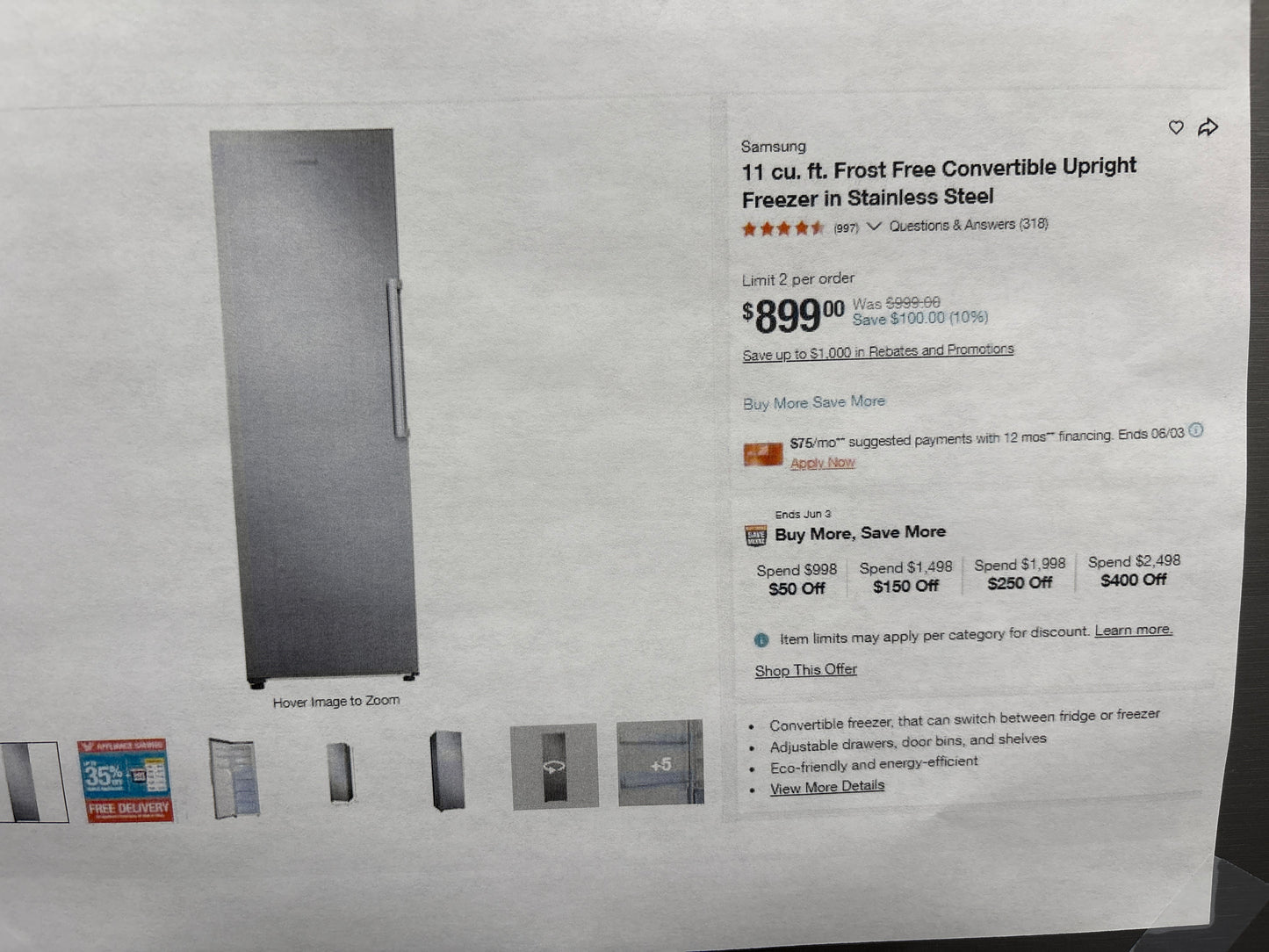 Samsung 11.4 cu. ft. Convertible Upright Freezer/Refrigerator