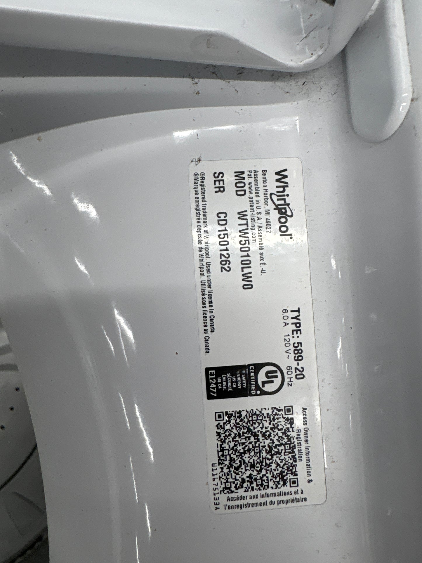 Whirlpool WTW5010LW 4.6 cu. ft. Top Load Impeller Washer with Built-In Faucet