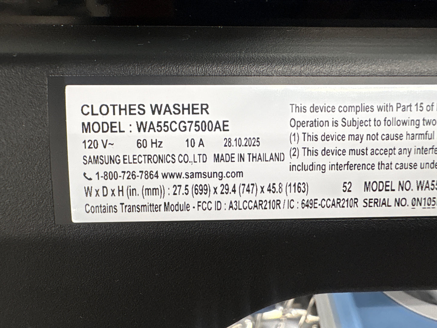 Samsung WA55CG7500AE 5.5 cu. ft. Extra-Large Capacity Smart Top Load Washer with Auto Dispense System