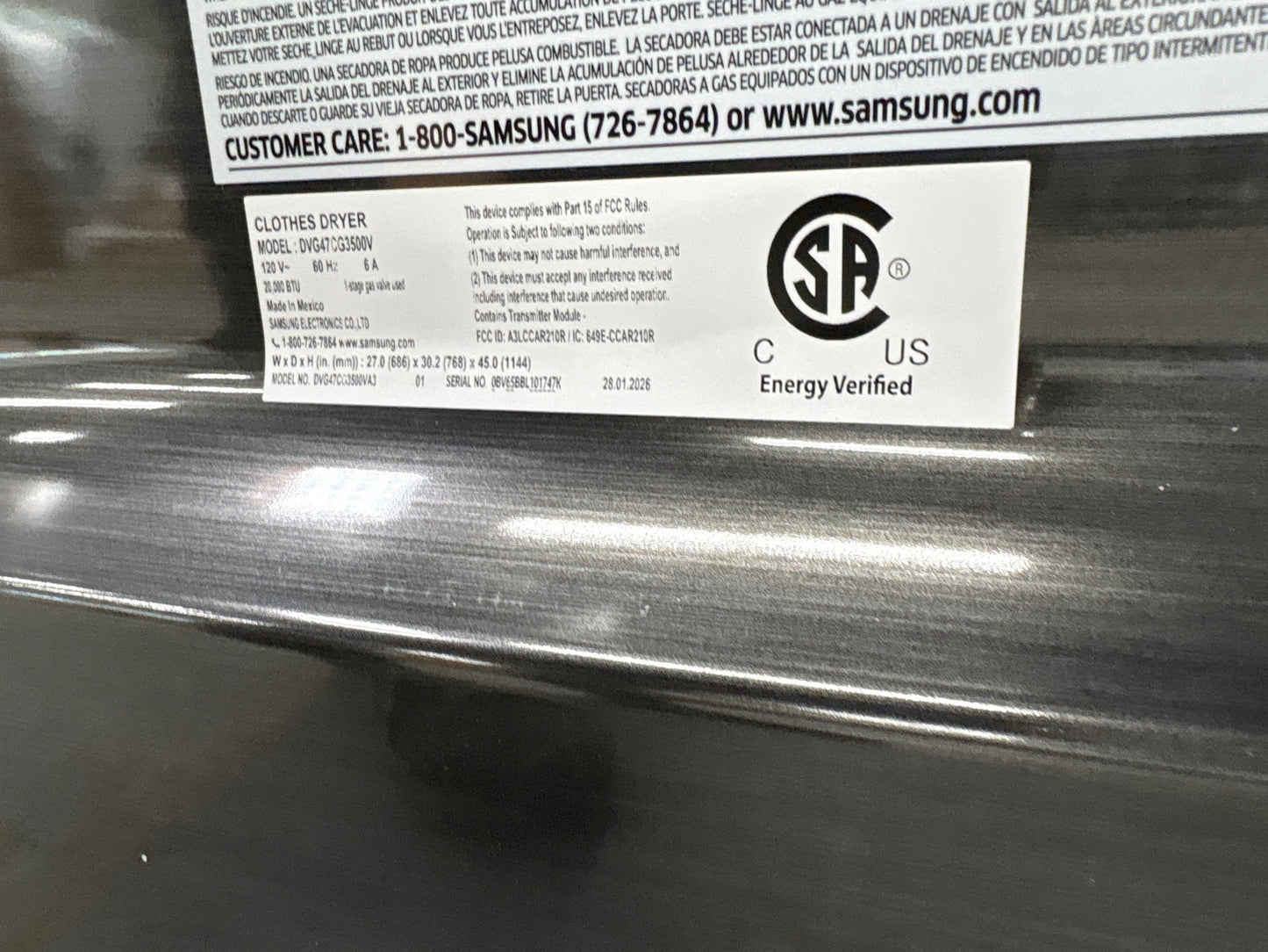 Samsung DVG47CG3500V 7.4 cu. ft. Smart Gas Dryer with Sensor Dry