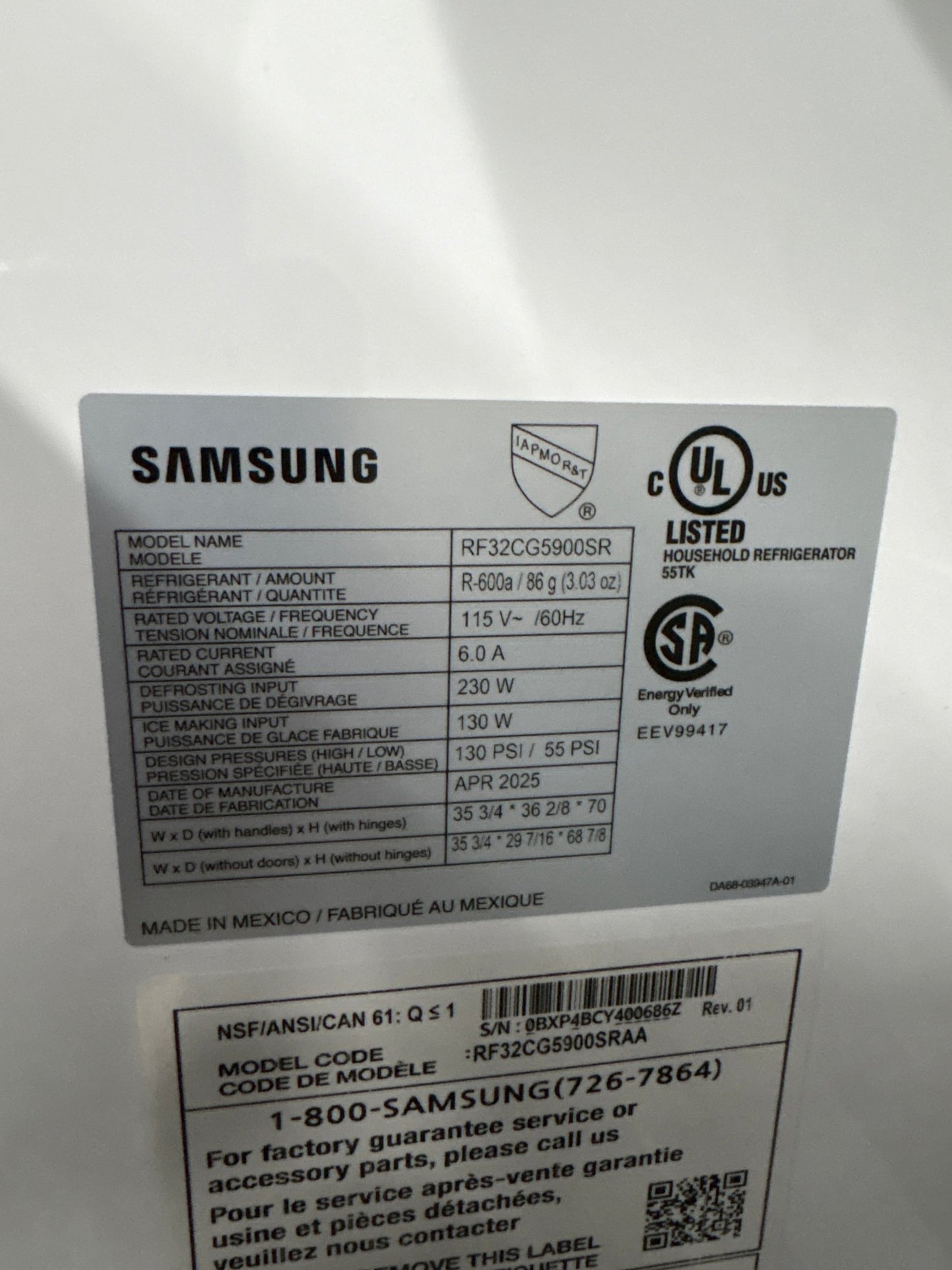 Samsung RF32CG5900SR NEW 36" Smart French Door Refrigerator — 30 Cu. Ft., Family Hub™, Dual Ice Maker, Stainless Steel