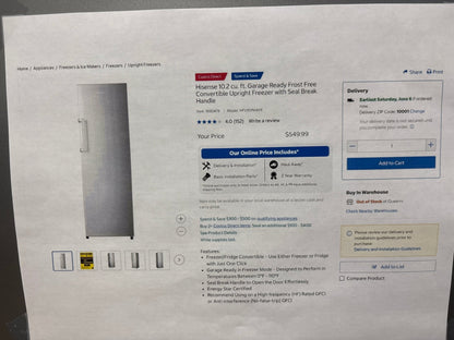 Hisense HFU101N1AVE 10.2 cu. ft. Garage Ready Frost Free Convertible Upright Freezer