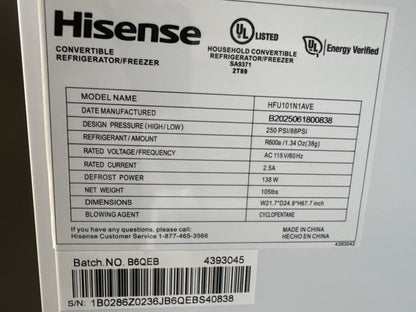 Hisense HFU101N1AVE 10.2 cu. ft. Garage Ready Frost Free Convertible Upright Freezer