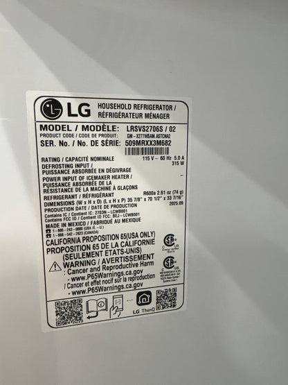LG LRSVS2706S 27 cu. ft. Smart Side-By-Side InstaView® Door-in-Door® Refrigerator with Craft Ice™