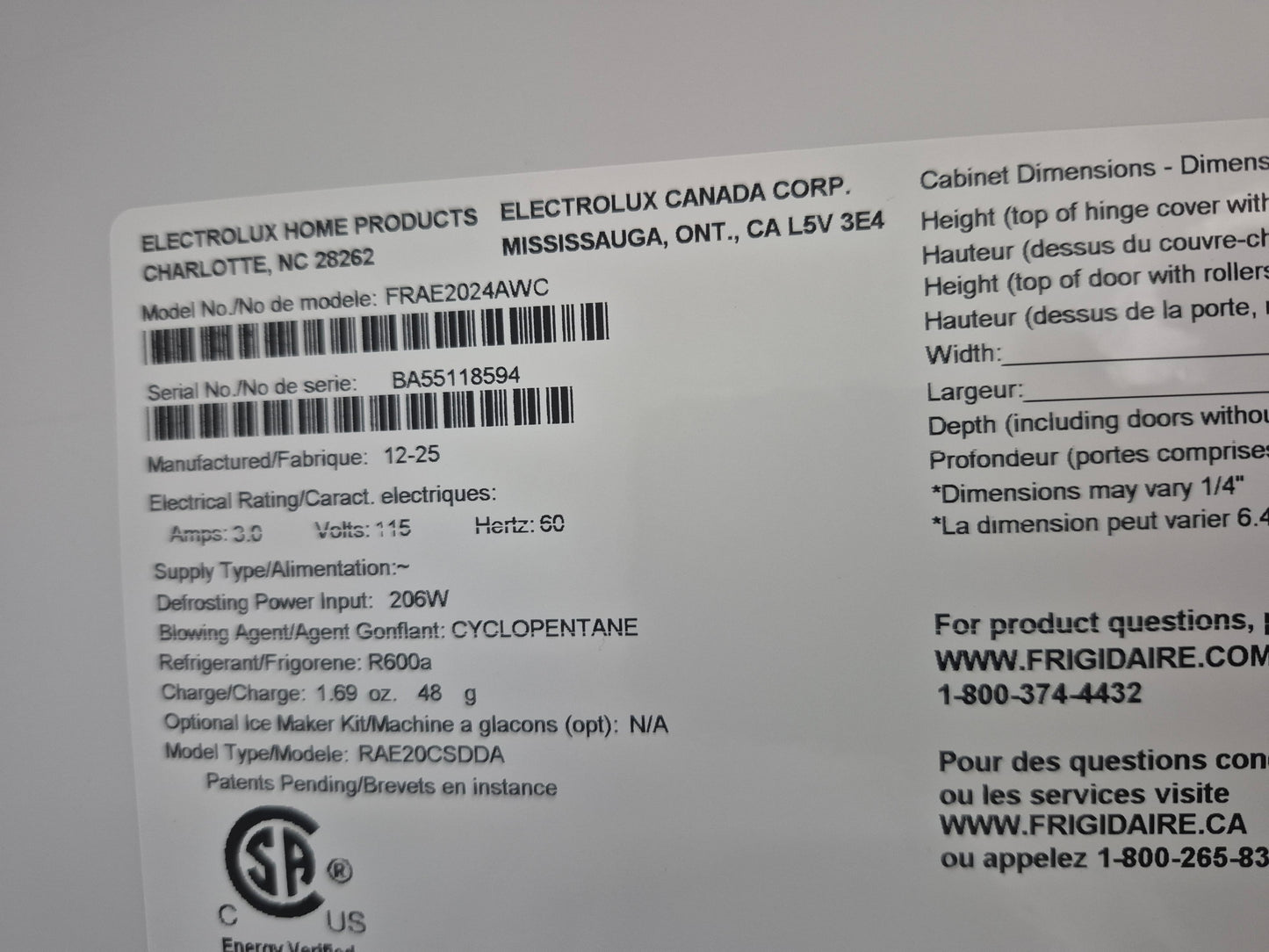 Frigidaire FRAE2024AWC 20.0 cu. ft. Garage Ready Single-Door Refrigerator