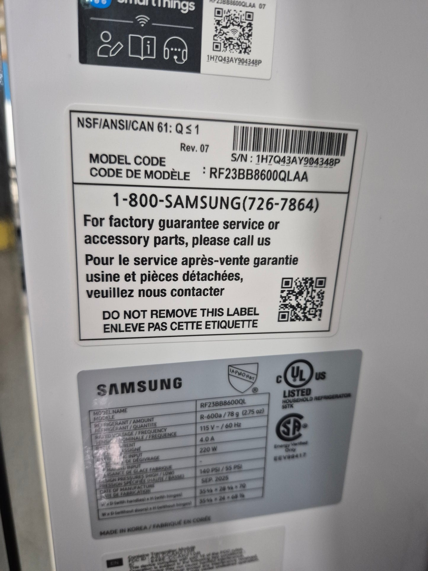 Samsung RF23BB8600QLAA Bespoke 23 cu. ft. Counter Depth 4-Door French Door Smart Refrigerator with Beverage Center