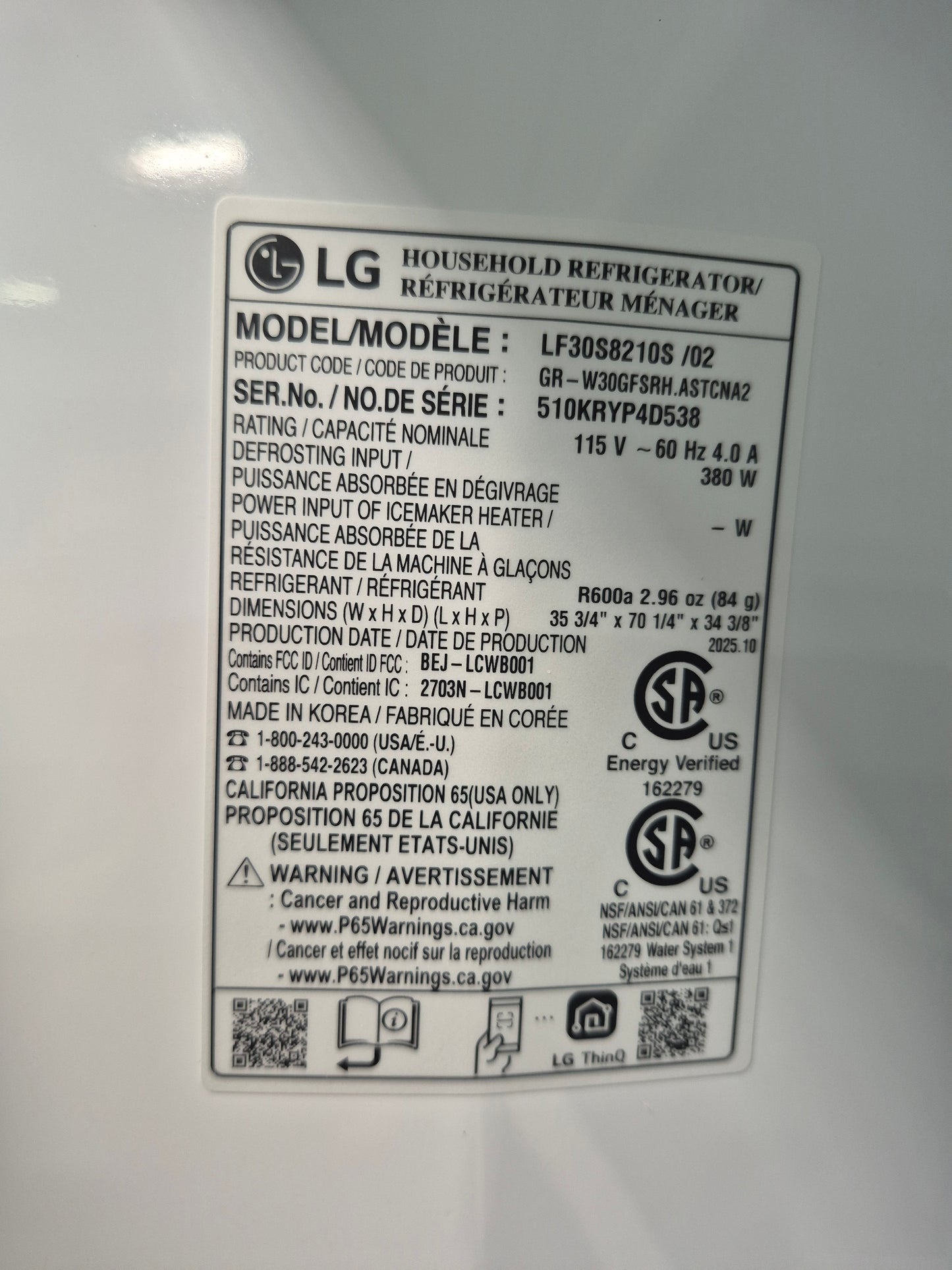 LG LF30S8210S 30 cu. ft. Smart Standard-Depth MAX™ 4-Door French Door Refrigerator with Full-Convert Drawer™