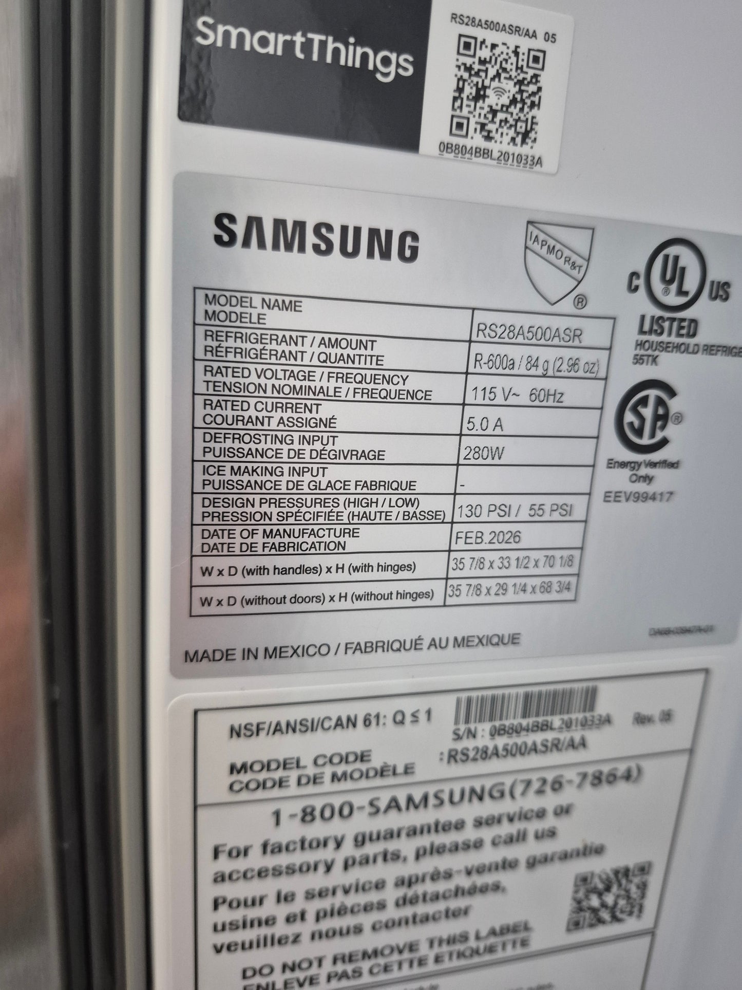 Samsung RS28A500ASR 28 cu. ft. Smart Side-by-Side Refrigerator