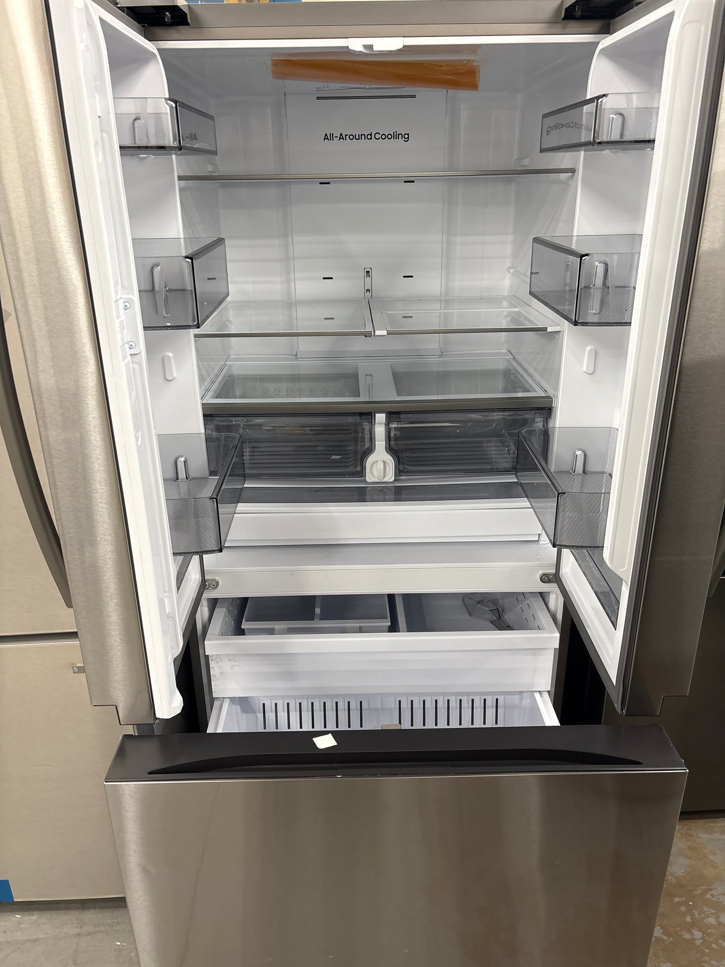36 in 32 cu ft Mega Capacity Standard Depth 3 Door French Door Refrigerator in Stainless Steel with Dual Auto Ice Maker