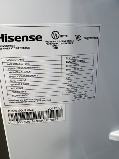 Hisense CFU14N6AWE 13.6 cu. ft. Garage Ready Frost Free Convertible Upright Freezer