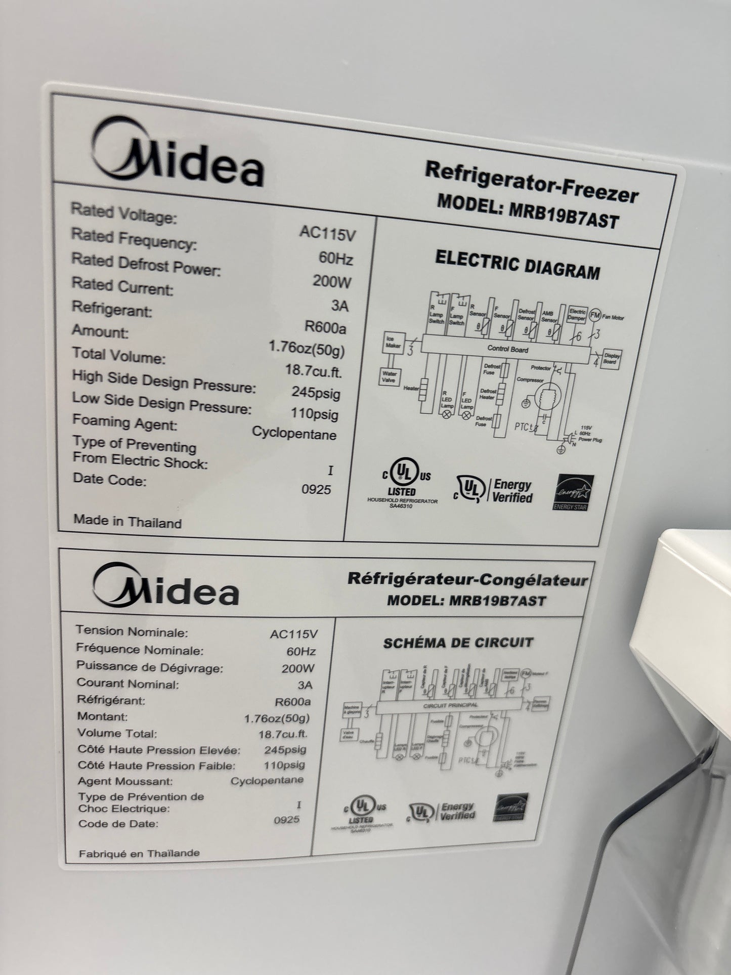 Midea MRB19B7AST 18.7 cu. ft. Garage Ready Bottom-Freezer Refrigerator