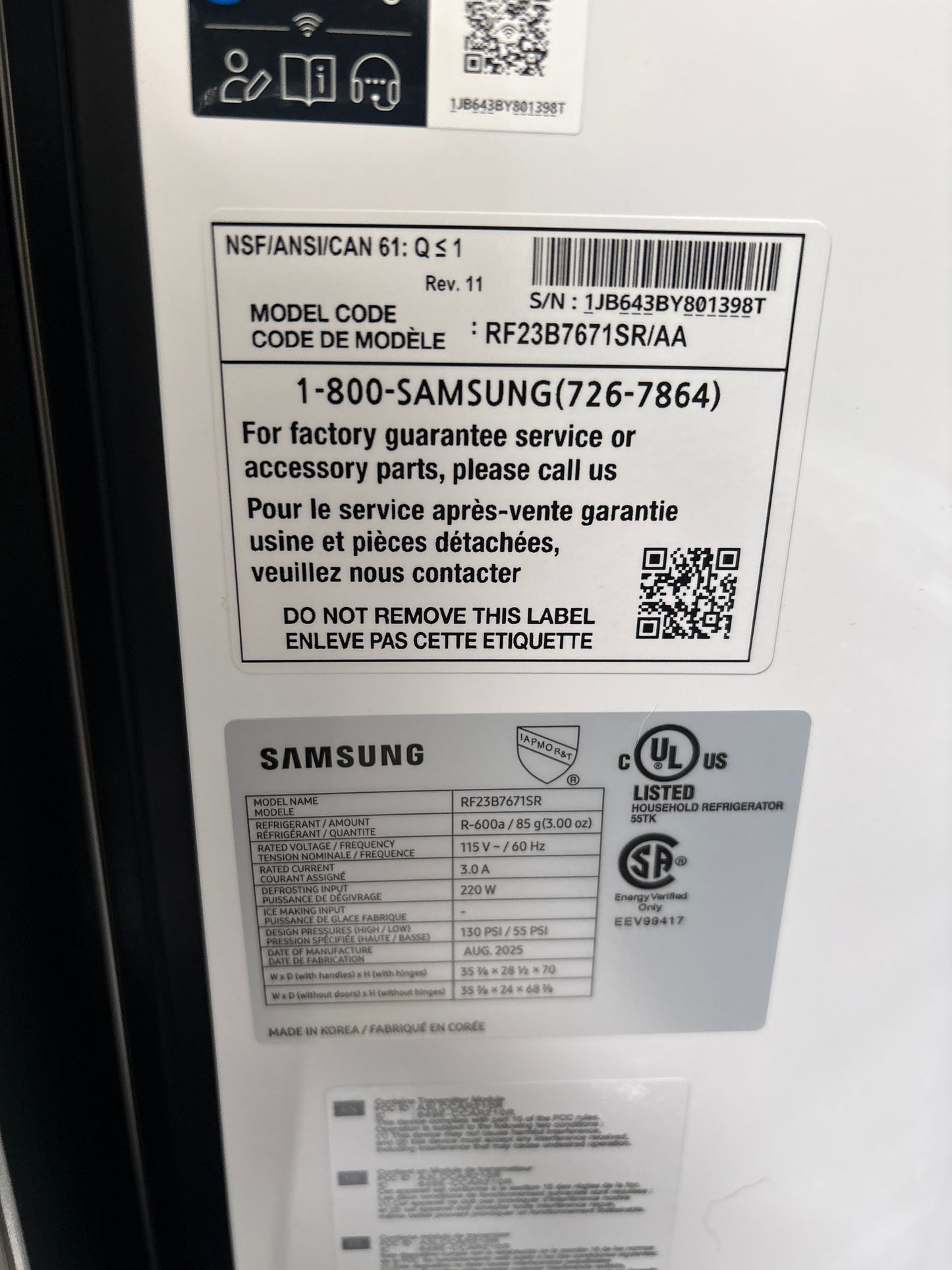 Samsung RF23B7671SR 23 cu. ft. Counter Depth 4-Door French Door