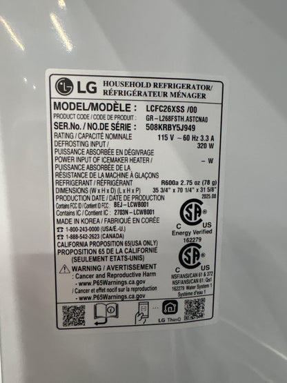 LG LCFC26XSS 26 cu. ft. Smart Counter-Depth MAX™ French Door Refrigerator