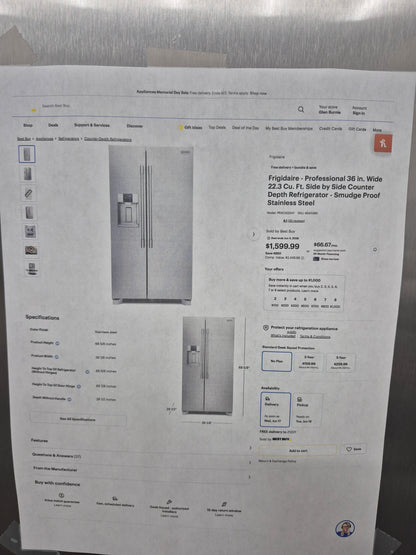 Frigidaire PRSC2222AFB Professional 22.3 cu. ft. Counter-Depth Side-by-Side Refrigerator