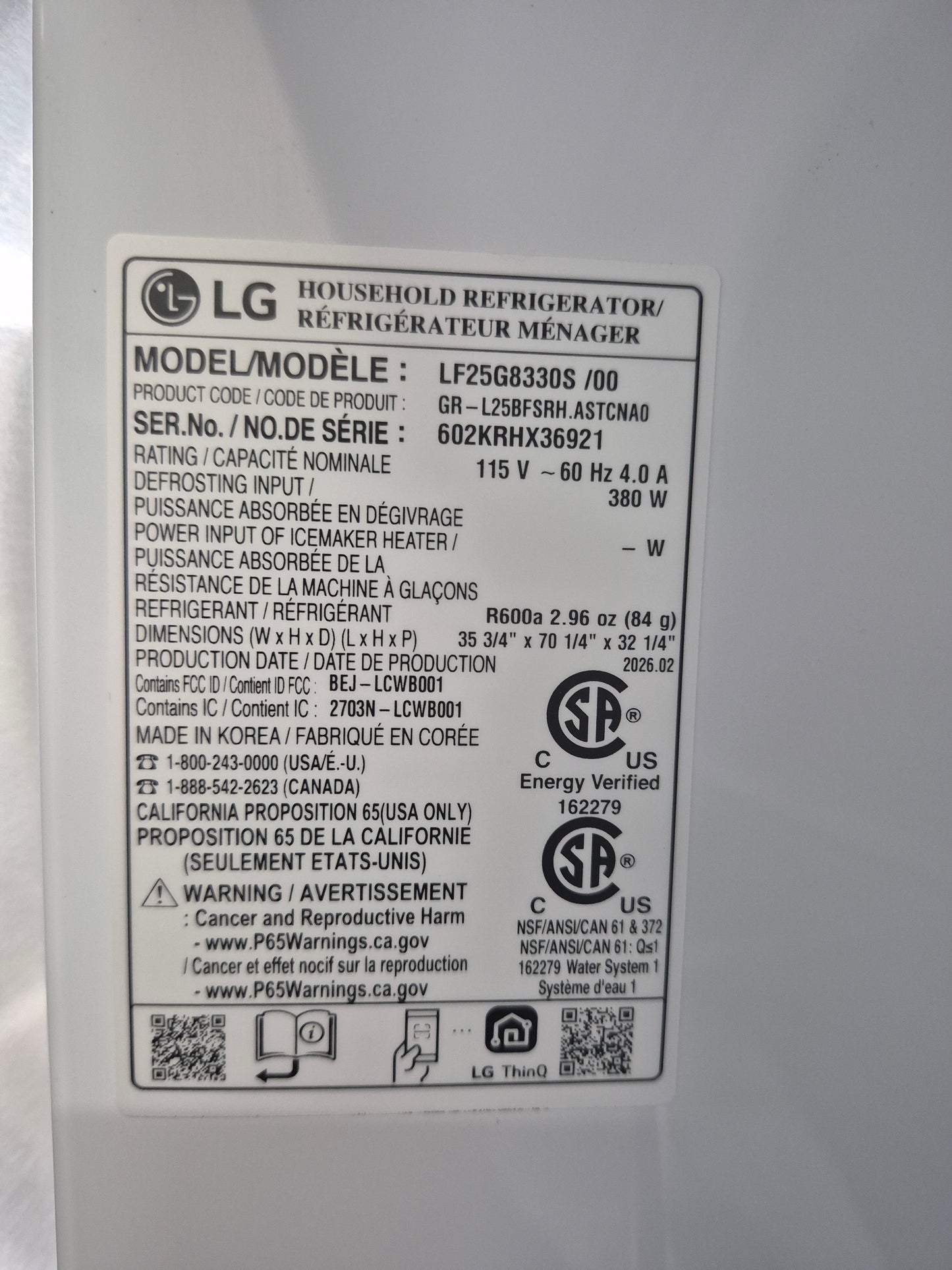 LG LF25G8330S 25 cu. ft. Smart Counter-Depth MAX™ 4-Door French Door Refrigerator with Full-Convert Drawer™