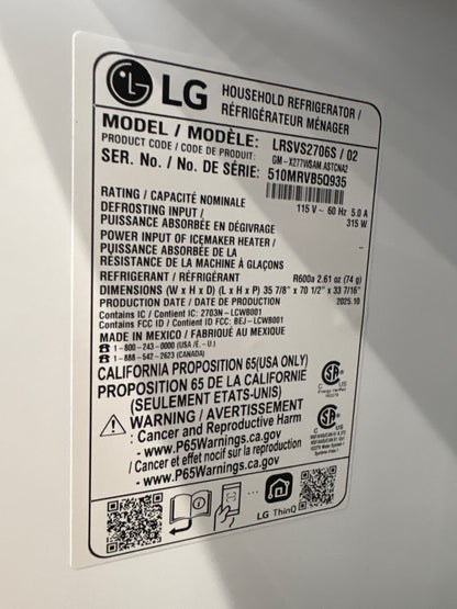 LG 27 LRSCS2706S cu. ft. Side-By-Side InstaView Refrigerator with Craft Ice