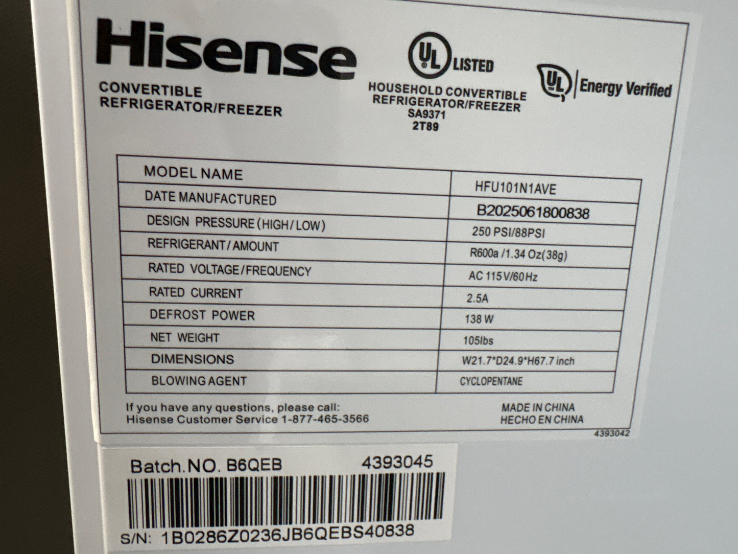 Hisense HFU101N1AVE 10.2 cu. ft. Garage Ready Frost Free Convertible Upright Freezer