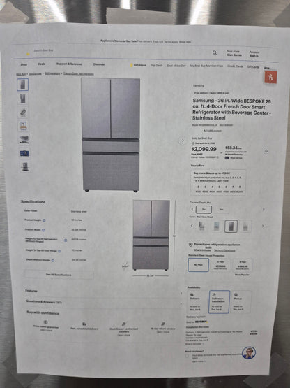 Samsung RF29BB8600QLAA Bespoke 29 cu. ft. Standard Depth 4-Door French Door Refrigerator with Beverage Center