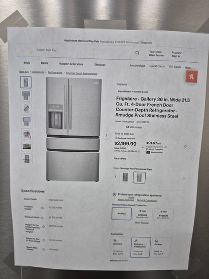 Frigidaire GRMC2273CF05 Gallery 22 cu. ft. Counter-Depth 4-Door French Door Refrigerator