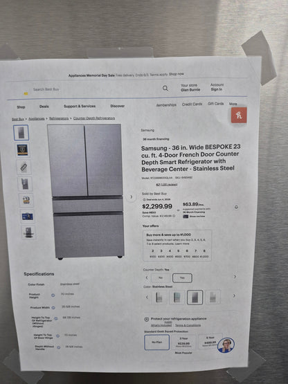 Samsung RF23BB8600QLAA Bespoke 23 cu. ft. Counter Depth 4-Door French Door Smart Refrigerator with Beverage Center