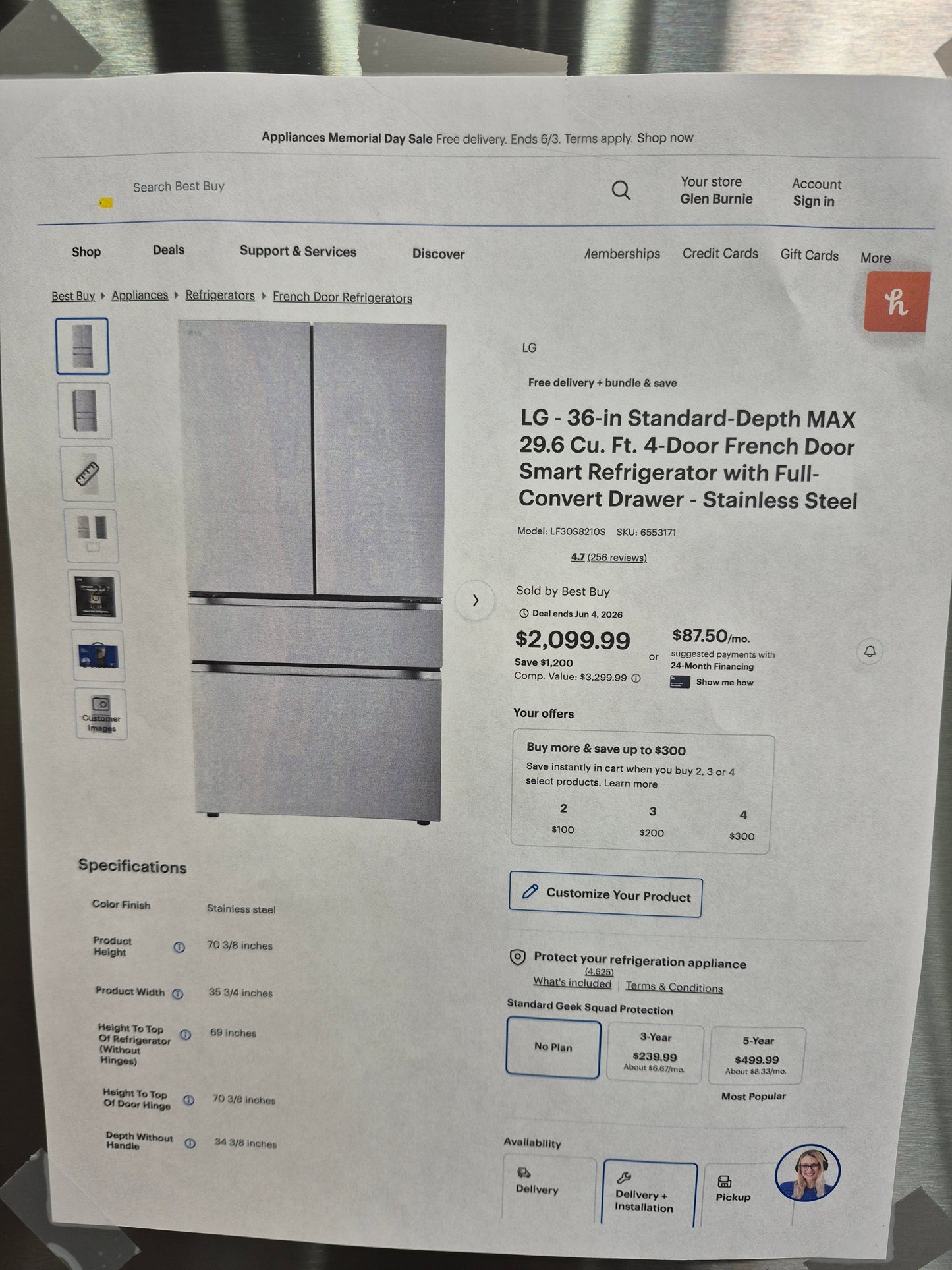 LG LF30S8210S 30 cu. ft. Smart Standard-Depth MAX™ 4-Door French Door Refrigerator with Full-Convert Drawer™