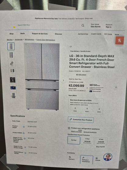 LG LF30S8210S 30 cu. ft. Smart Standard-Depth MAX™ 4-Door French Door Refrigerator with Full-Convert Drawer™