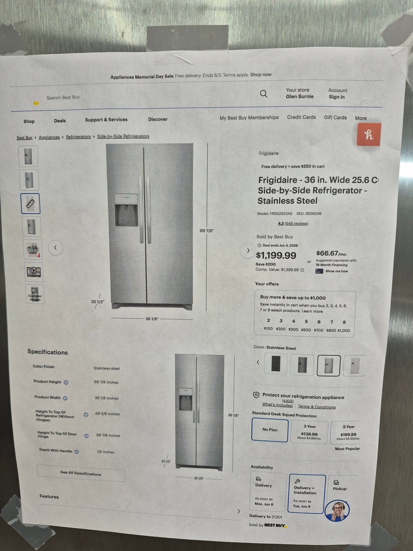 Frigidaire FRSS2623ASM 26 cu. ft. Standard-Depth Side-by-Side Refrigerator