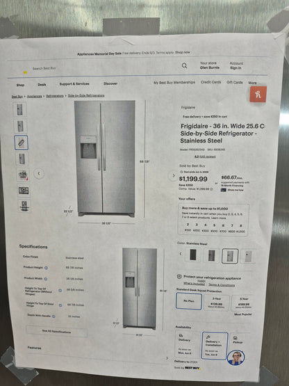 Frigidaire FRSS2623ASM 26 cu. ft. Standard-Depth Side-by-Side Refrigerator