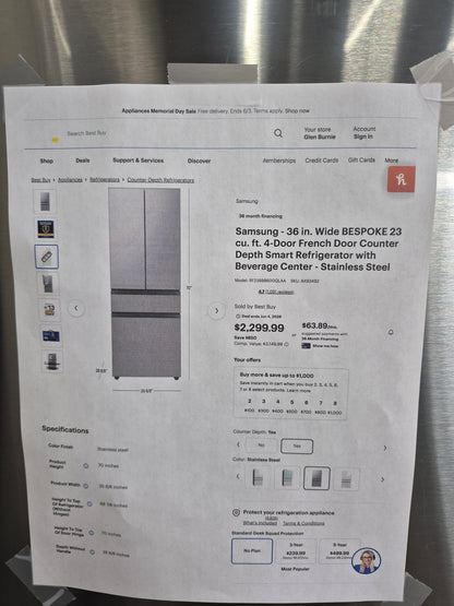 Samsung Bespoke 23 cu. ft. Counter Depth 4-Door French Door Smart Refrigerator with Beverage Center