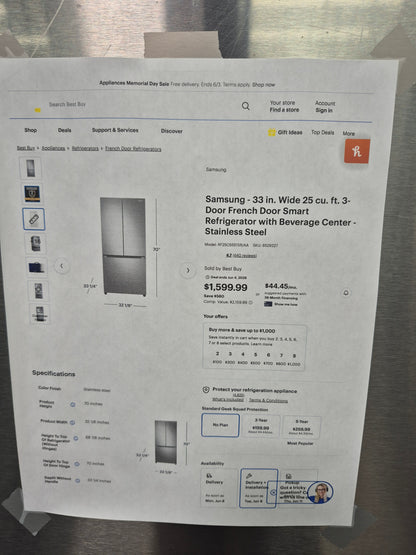 Samsung RF25C5551SR 25 cu. ft. 33" 3-Door French Door Refrigerator with Beverage Center™