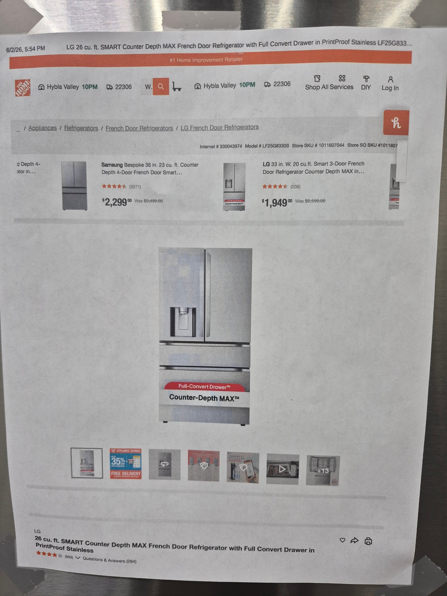 LG LF25G8330S 25 cu. ft. Smart Counter-Depth MAX™ 4-Door French Door Refrigerator with Full-Convert Drawer™