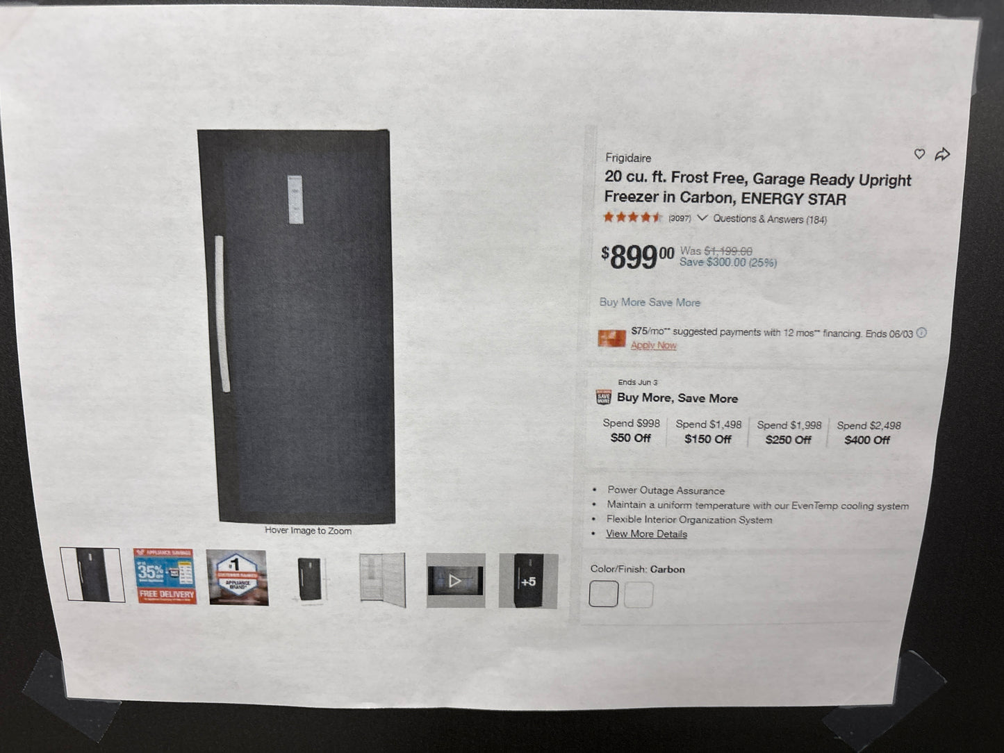 Frigidaire FFUE2024ANF 20 cu. ft. Garage Ready Upright Freezer