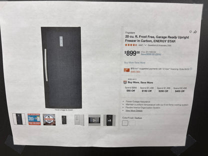 Frigidaire FFUE2024ANF 20 cu. ft. Garage Ready Upright Freezer