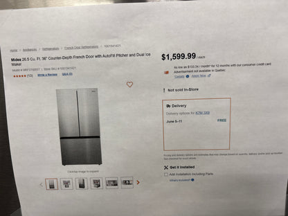 Midea MRF27I6BST 26.5 cu. ft. Counter-Depth PLUS™ French Door Refrigerator with Dual Icemakers