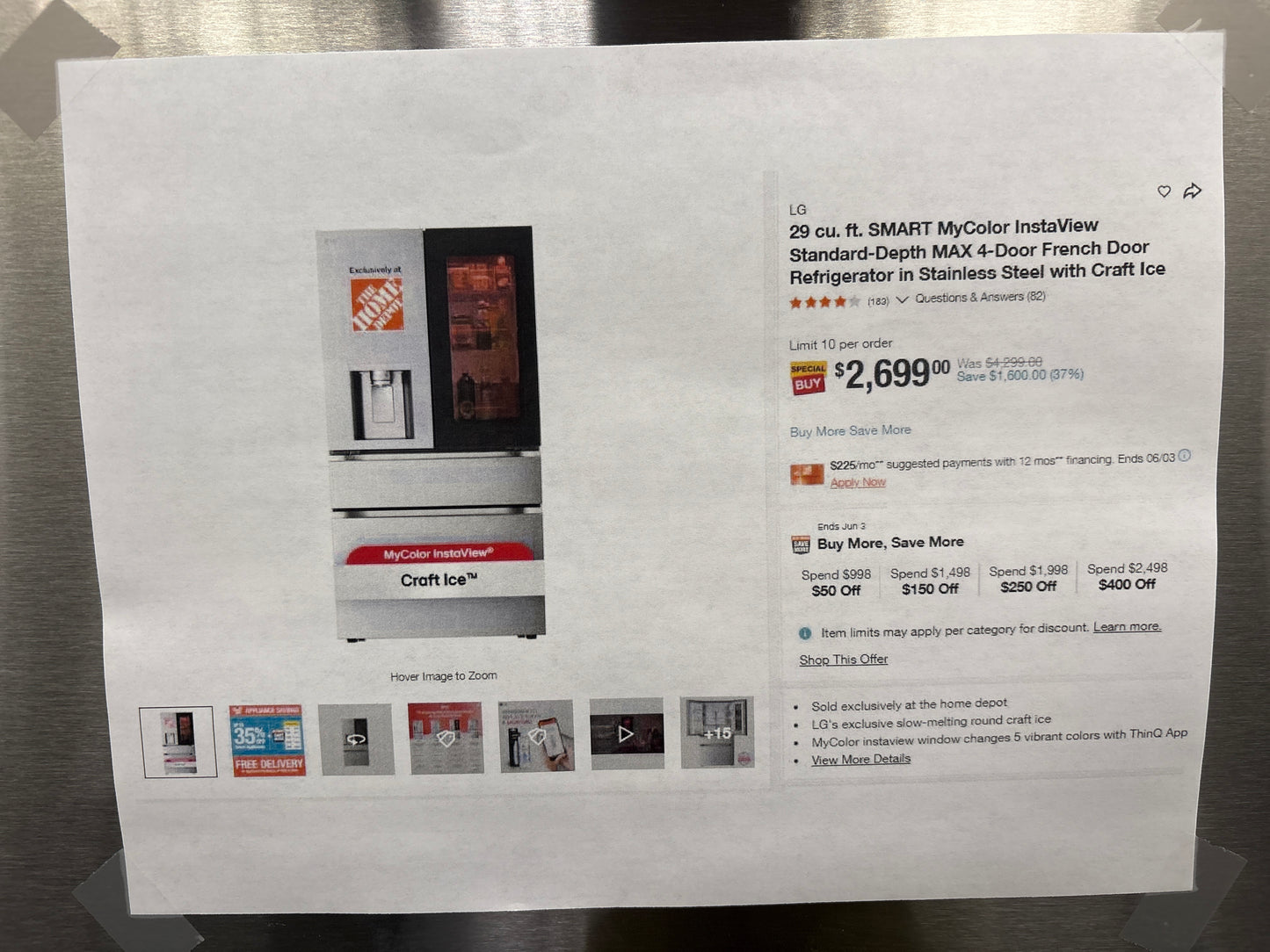 LG LF29S8250S 29 cu. ft. Smart InstaView® Standard-Depth MAX™ 4-Door French Door Refrigerator with Full-Convert Drawer™