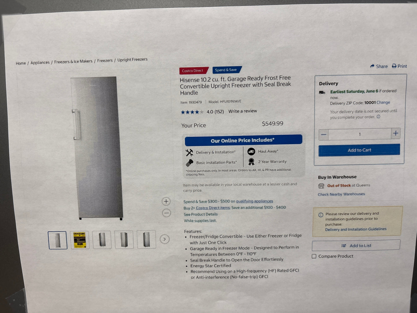 Hisense HFU101N1AVE 10.2 cu. ft. Garage Ready Frost Free Convertible Upright Freezer