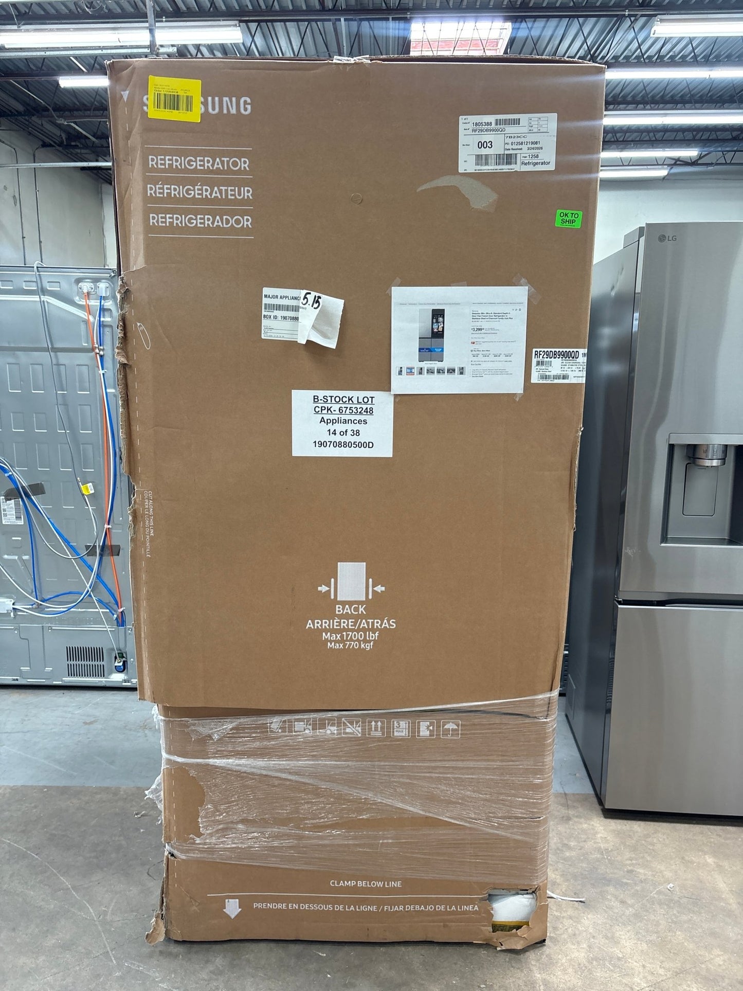 Samsung Bespoke AI RF29DB9900QD NEW In Box 36" 4‑Door Flex Refrigerator — 29 Cu. Ft., Family Hub+, Vision Inside, Stainless Steel