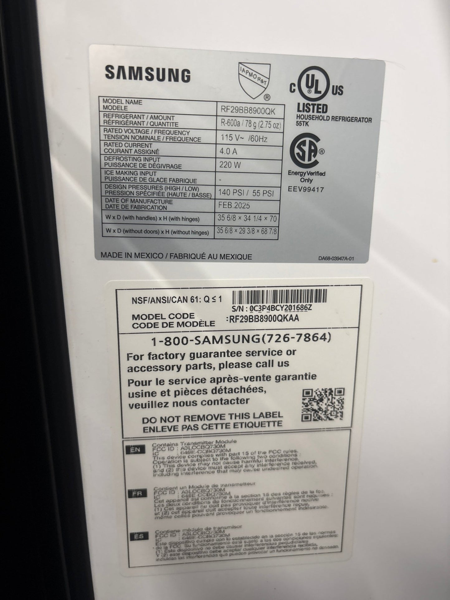 Samsung BESPOKE RF29BB8900QK NEW 36" Smart 4‑Door French Door Refrigerator — 29 Cu. Ft., Family Hub™, FlexZone, Stainless Steel