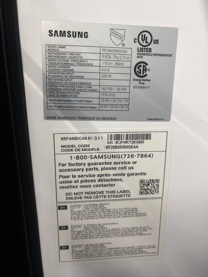 Samsung BESPOKE RF29BB8900QK NEW 36" Smart 4‑Door French Door Refrigerator — 29 Cu. Ft., Family Hub™, FlexZone, Stainless Steel