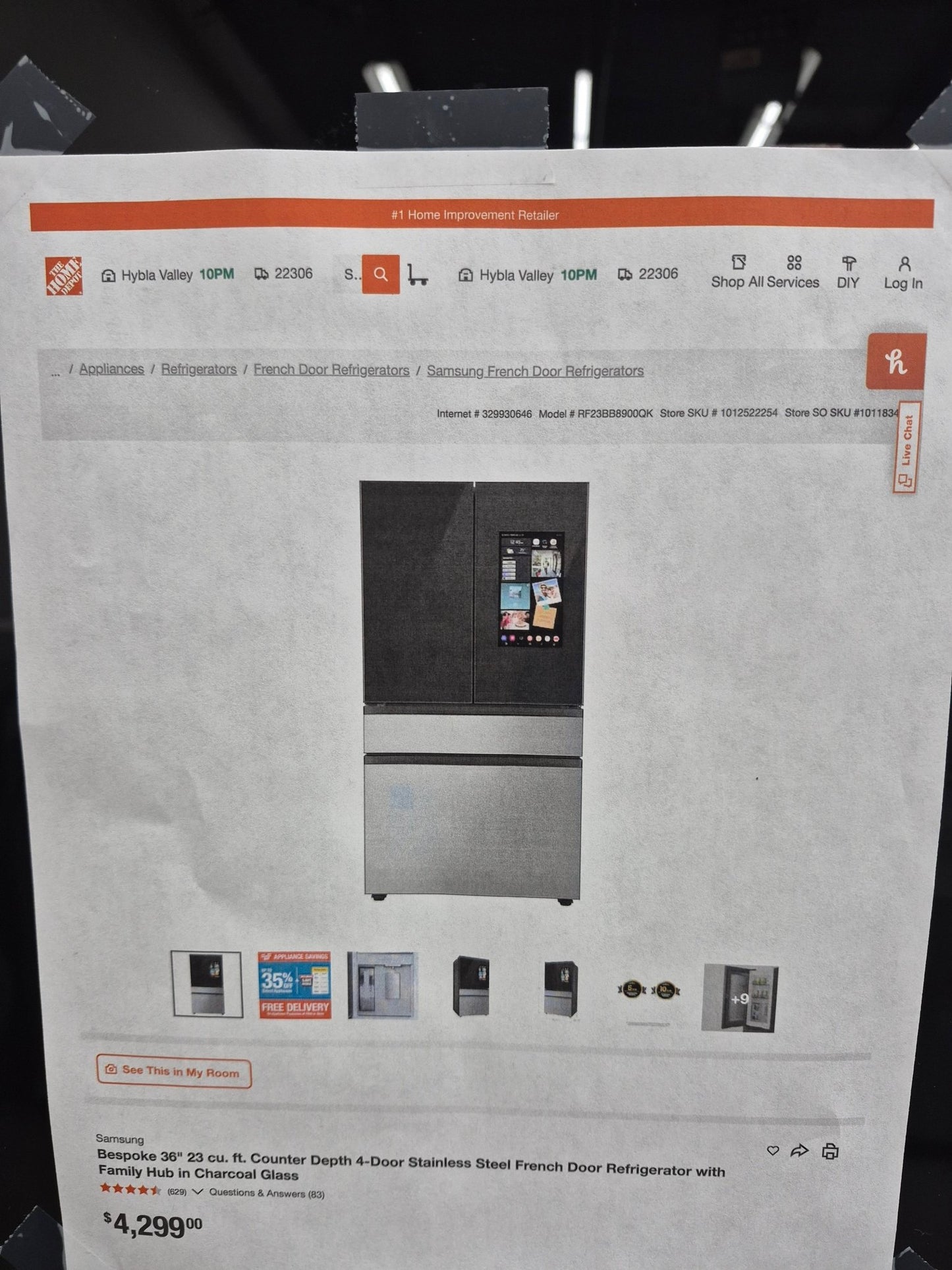 Samsung RF23BB8900QK 23 cu. ft. Bespoke Counter Depth 4-Door French Door Refrigerator with Family Hub
