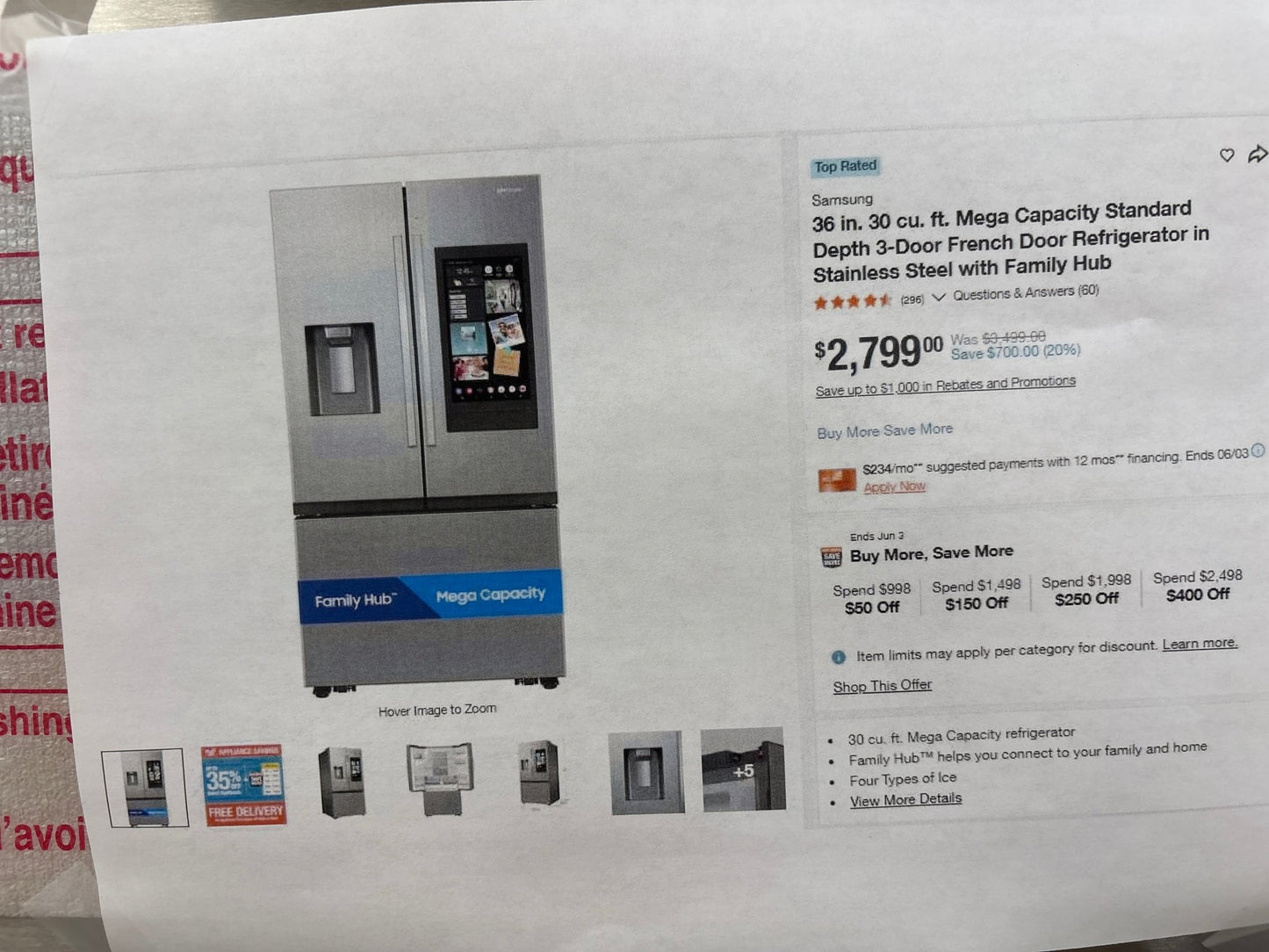 Samsung RF32CG5900SR NEW 36" Smart French Door Refrigerator — 30 Cu. Ft., Family Hub™, Dual Ice Maker, Stainless Steel
