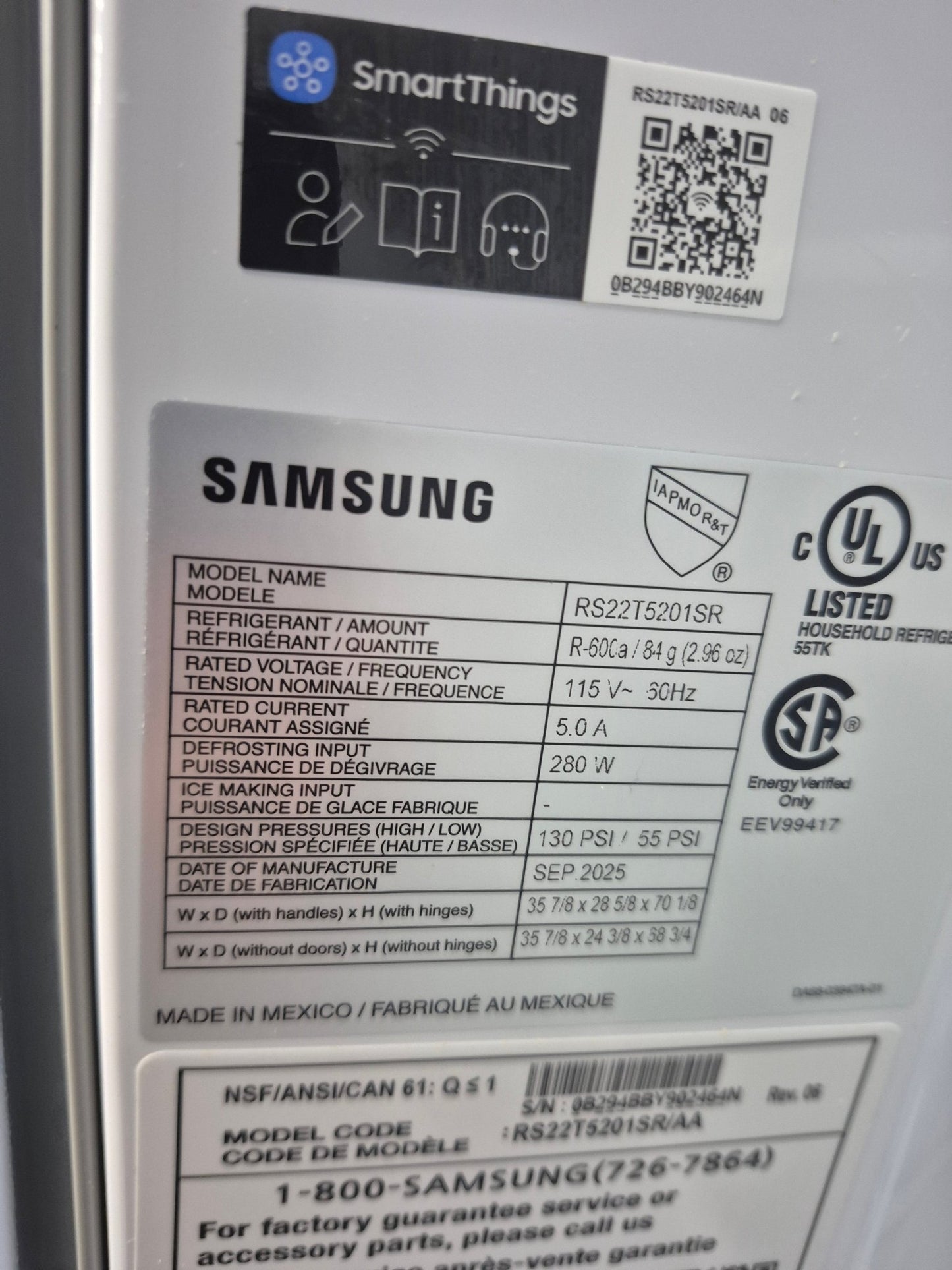 Samsung RS22T5201SR 22 cu. ft. Counter Depth Side-by-Side Refrigerator with Ice Maker