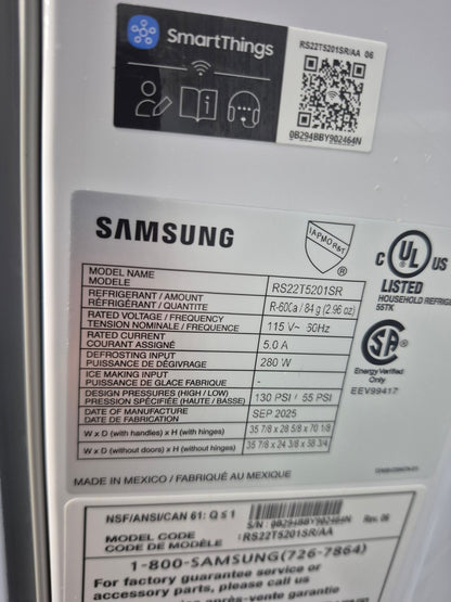 Samsung RS22T5201SR 22 cu. ft. Counter Depth Side-by-Side Refrigerator with Ice Maker
