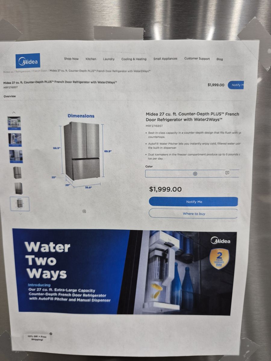 Midea MRF27I6BST 36″ French Door Refrigerator photo 2